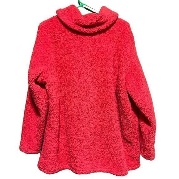 Lands' End Women's Sherpa Fleece Pullover Jacket Reddish Orange Plus Size 2X - Picture 2 of 6